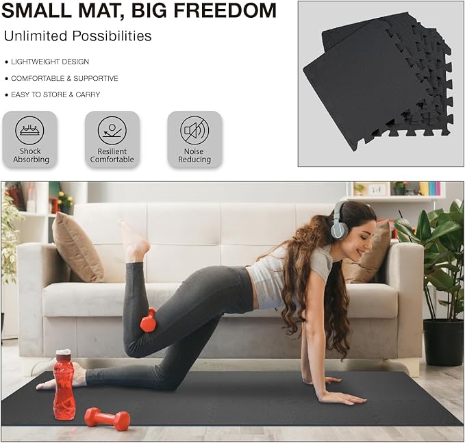 AIRHOP 18 Tiles Gym Floor Mat, EVA Foam Puzzle Gym Mat, High-Density Interlocking Foam Floor Tiles for Home Gym, Play Workout Garage Kitchen Flooring