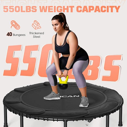 BCAN 450LBS/550LBS Foldable Mini Trampoline, 40"/48" Fitness Trampoline with Durable Bungees, Stable & Quiet Exercise Rebounder for Adults,Great Mini Trampoline for Indoor/Garden Workout - 2