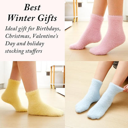 Geyoga 6 Pairs Fuzzy Socks for Women Cozy Fluffy Slipper Socks Mink Velvet Soft Winter Warm Sleeping Christmas Gifts