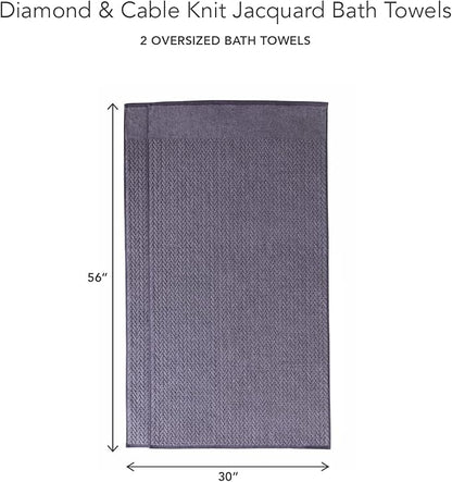 Texere 100% Organic Cotton Jacquard 650 GSM Premium Bath Towel Sets - Extra Absorbent Quick Dry and Plush (Cable, Excalibur, 2 Bath Towels)