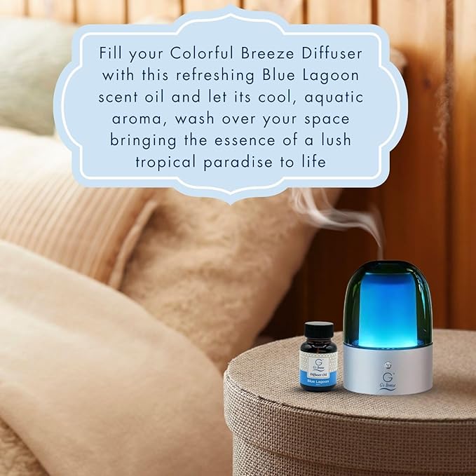 G's Breeze Smart Aroma Diffuser with 60ml Blue Lagoon Scent Refill – Bluetooth & Wi-Fi App Control - LED Lighting & Adjustable Intensity - Long-Lasting Fresh Aquatic Fragrance for Home or Office