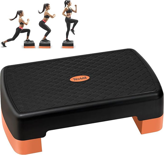 Yes4All 18.1" Aerobic Exercise Step Platform with 2 Risers, Adjustable Height Workout Stepper 3" 5.1" for Home Gym Step Up Exercise & Balance Training, Mulltiple Colors