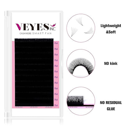 VEYES INC Cashmere Smart Fan Lash Extensions 0.03 0.05 0.07 C/CC/D Curl 8-20mm Mixed & Single Length, Super Matte Black Volume Lashes, Professional Supplies for Lash Techs (0.05 C 14mm)