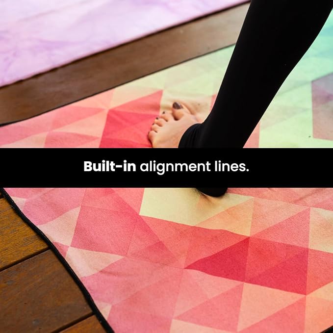 Yoga Drip Yoga Towel - Non Slip Hot Yoga Mat Towel With Corner Pockets, No-Skid Grip, and Built-in Alignment Lines | Soft, Moisture Wicking, and Sweat Absorbent | No Bunching, Stays in Place 72" x 25"