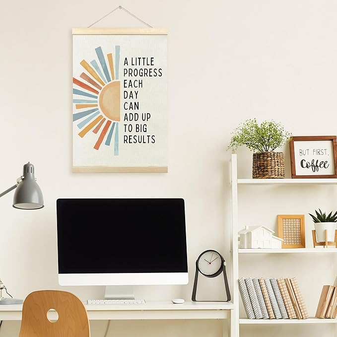 TLESKE Mental Health Inspirational Poster Hanger Frame, a Little Progress Each Day Special Education Wall Art Decor for Kids Room Classroom Therapy Counseling Office, Boho Sun Picture Prints, 16x24