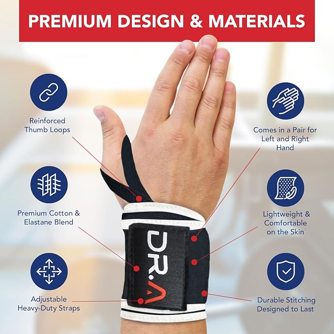 Doctor-Developed Gym Wrist Wraps, wrist compression brace for Workout, weightlifting straps, wrist wraps for weightlifting for Wrist Support, lifting straps gym for Men Women (Black&White)