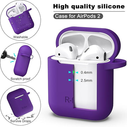 R-fun Compatible with AirPods Case Cover, Soft Silicone Protective Cover with Keychain for Women Men Compatible with Apple AirPods 2nd 1st Generation Charging Case, Front LED Visible,Purple