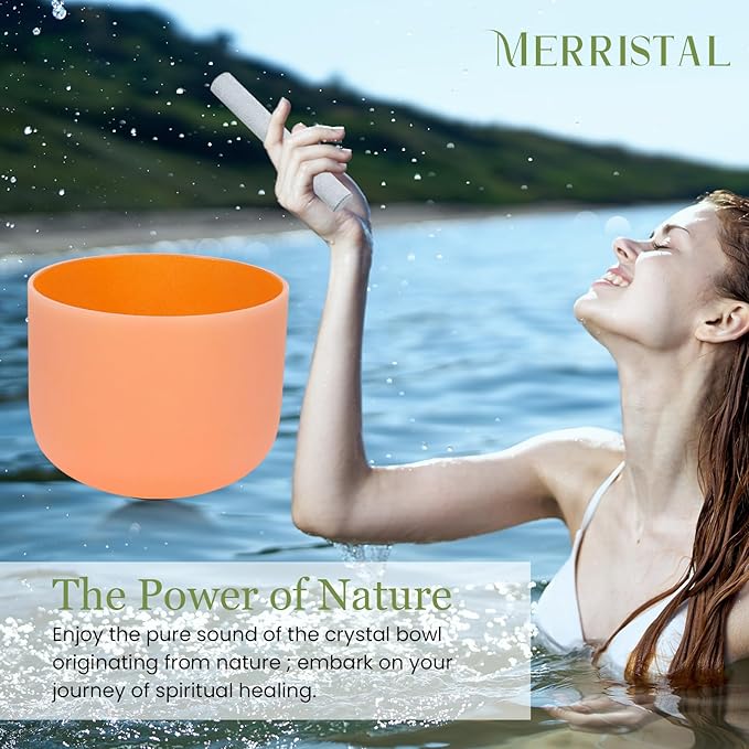 432HZ 11 Inchs Frosted Crystal Singing Bowl Set for Meditation Healing Yoga Chakra Quartz Crystal Sound Bowls with Heavy Duty Carry Case and Rubber Mallet,Suede Striker,O-rings