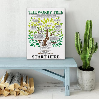 Anxiety Relief Wall Art Canvas Painting Therapist Print Framed Mental Health Poster Canvas Sign for Therapy Office Decor (12x15 Inch)