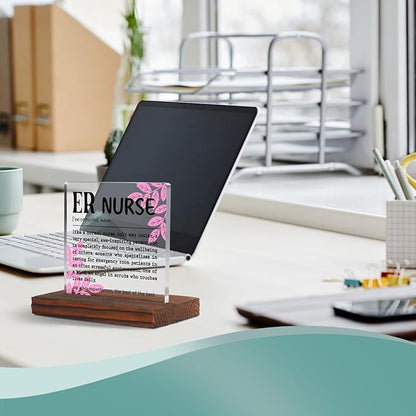 ER Nurse Appreciation Gift Clear Desk Decor Sign, Recognition Gifts for Emergency Nurse Nursing Students Graduation Nurses Week, ER Nurse Definition Emergency Clinic Plaque TZD45
