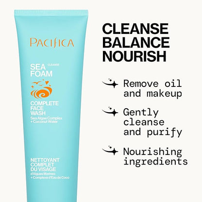 Pacifica Face Wash - Sea Foam Mini Travel Size, Skincare, Daily Gentle Foaming Cleanser, Makeup Remover, Face Cleanser, Skin Care, For Combination and Oily Skin, Vegan, 1.4 fl oz (1 Count)