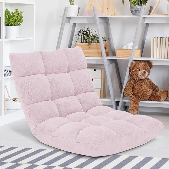 GORELAX Memory Foam Floor Chair, 14-Poistion Adjustable Floor Reading Gaming Chair Recliner, Folding Cushioned Meditation Chair with Back Support, Padded Lazy Sofa Chair for Adults, Kids (Light Pink)
