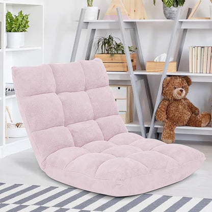 GORELAX Memory Foam Floor Chair, 14-Poistion Adjustable Floor Reading Gaming Chair Recliner, Folding Cushioned Meditation Chair with Back Support, Padded Lazy Sofa Chair for Adults, Kids (Light Pink)