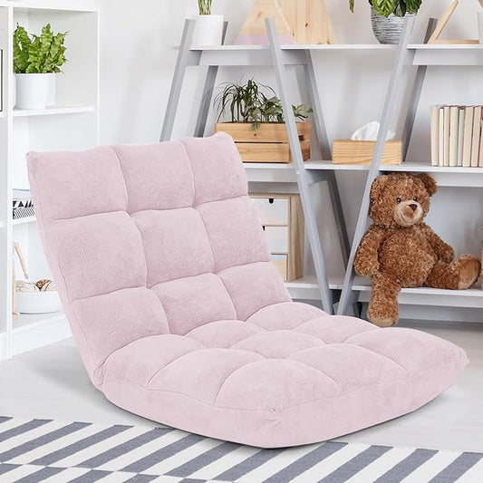 GORELAX Memory Foam Floor Chair, 14-Poistion Adjustable Floor Reading Gaming Chair Recliner, Folding Cushioned Meditation Chair with Back Support, Padded Lazy Sofa Chair for Adults, Kids (Light Pink)