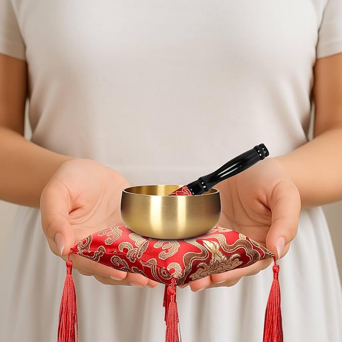 Tibetan Singing Bowl Set - 3" Portable Handcrafted Meditation Sound Bowl for Yoga, Mindfulness, Chakra Healing, Stress Relief, Complete Kit with Cushion & Mallet | Spiritual Gifts for Beginners 3 Inch