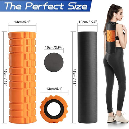 Foam Roller High Density Foam Roller Set for Deep Tissue Muscle Massage, 18" Trigger Point Fitness Exercise Massage Roller Self-Myofascial Release for Whole Body (Orange)