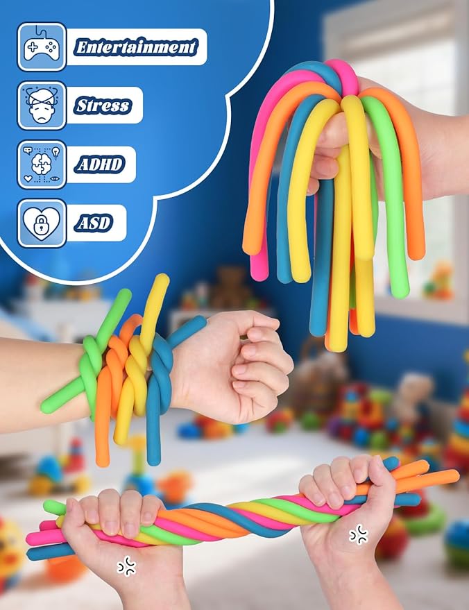 10 Pack Sensory Toys for Kids – Upgraded Extra-Thick Stretchy Sensory Strings for Autism, ADHD, Anxiety – Durable Toys in Gift Box for Boys & Girls, Travel & Classroom Use – Smooth