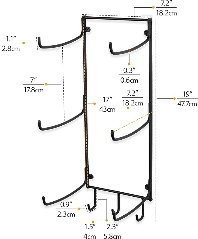 Wallniture Guru Yoga Mat Holder Wall Mount with 3 Hooks for Hanging Yoga Strap, Resistance Bands, 5-Sectional Metal