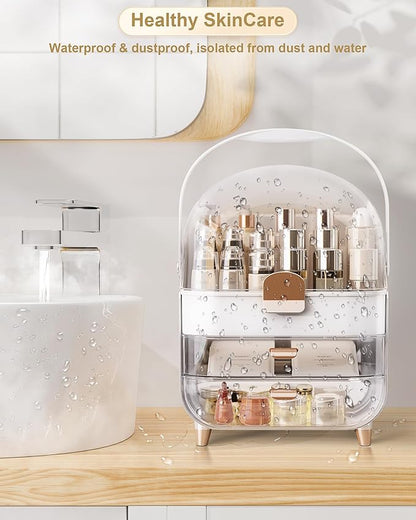 Makeup Organizer with Lipstick Holder, Skincare Organizers Storage Box Cosmetic Display Cases, Teen Girl Gifts Make up Organizers for Vanity, Dresser, Countertop, Bathroom(Rose Gold)