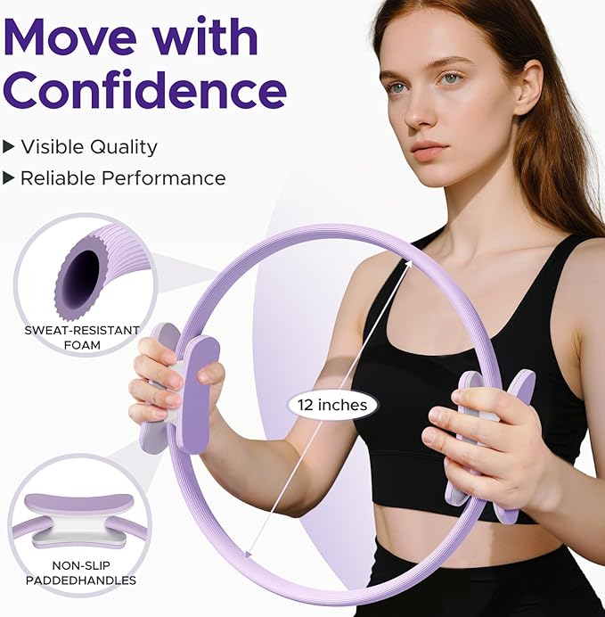 Pilates Ring Kit for Women, Pilates Equipment Accessories, Home Workout Set with Magic Circle, Mini Exercise Ball, Ankle Resistance Bands & Yoga Socks, for Fitness, Toning & Better Me Gifts