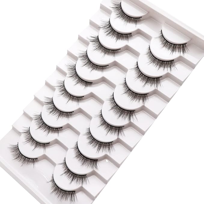 Losha Manga Lashes Fluffy Faux Mink Lashes Natural Look 10 Pairs Asian False Eyelashes Pack Look Like Individual Clusters (8D39)