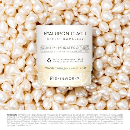 Hyaluronic Acid Serum for Face, Anti Aging Serum for Fine Lines & Wrinkles, Hydrating Glow, Face Moisturizer Plump & Repair Dry Skin, Unscented, 30 Capsules