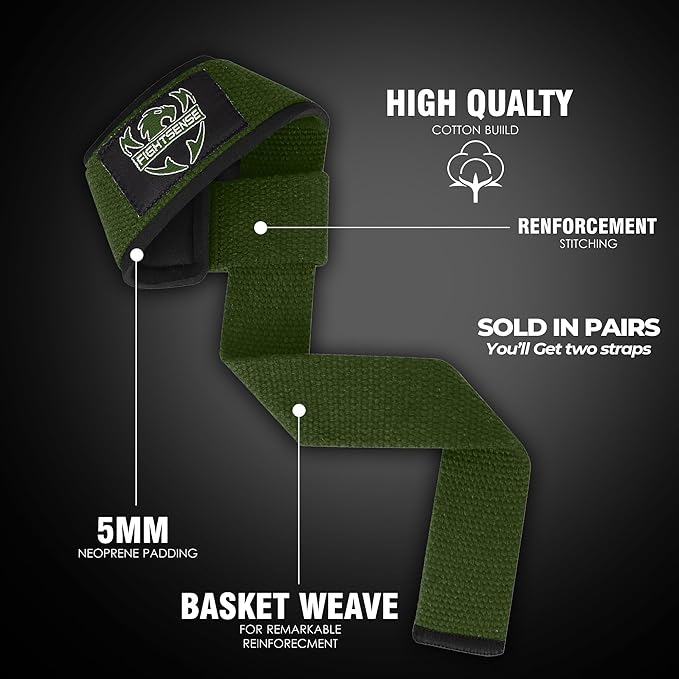 FIGHTSENSE Lifting straps for weightlifting, Gym wrist straps for men women, Neoprene Padded Cotton Weightlifting Straps for Bodybuilding, Powerlifting, Deadlifting and strength training