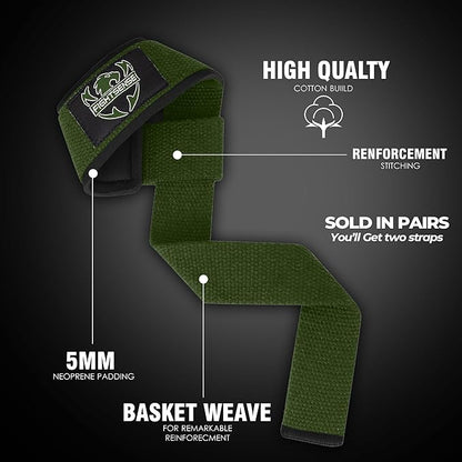 FIGHTSENSE Lifting straps for weightlifting, Gym wrist straps for men women, Neoprene Padded Cotton Weightlifting Straps for Bodybuilding, Powerlifting, Deadlifting and strength training