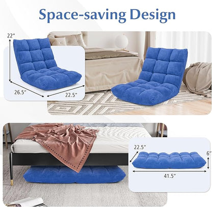 RELAX4LIFE Floor Chair with Back Support - 14-Position Adjustable Lazy Sofa Chairs, Padded Sleeper Bed & Couch Recliner for Reading Meditation, Folding Floor Gaming Chair for Adults (Blue)
