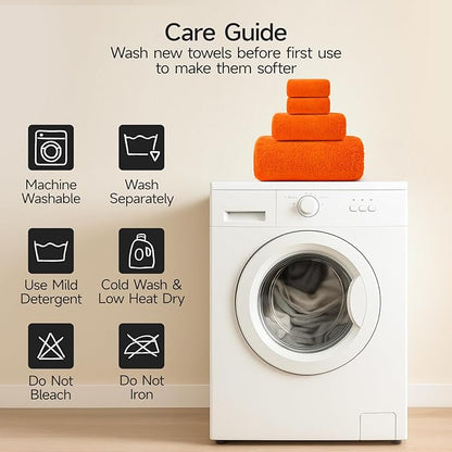 REDKISS Luxury Bath Towel Set of 4, 100% Cotton 900 GSM Premium Bathroom Towels, Ultra Soft, Highly Absorbent & Quick Dry Bath Sheets, No Shedding, Hotel & Home Spa Towel Sets for Adults - Orange