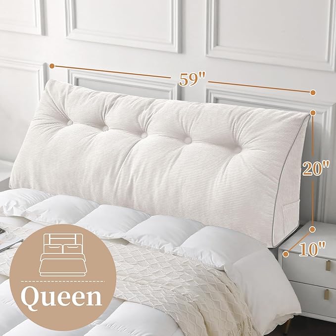 Sasttie Headboard Pillow Queen, Triangular Wedge Pillow Headboard, Wedge Headboard Pillow for Bed Sofa, Daybed Pillows for Sitting up, Reading or Working with Removable Cover, White