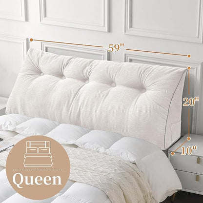 Sasttie Headboard Pillow Queen, Triangular Wedge Pillow Headboard, Wedge Headboard Pillow for Bed Sofa, Daybed Pillows for Sitting up, Reading or Working with Removable Cover, White