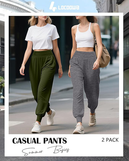 2 Pack Women's Yoga Joggers, Cozy Sweatpants with Pockets Casual Loose Comfy High Waisted Lounge Pants