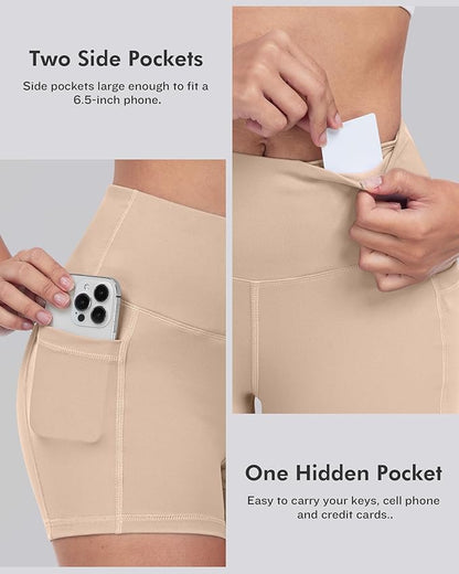 LZYVOO Biker Spandex Shorts Women, High Waisted Tummy Control Workout Yoga Shorts with Pockets