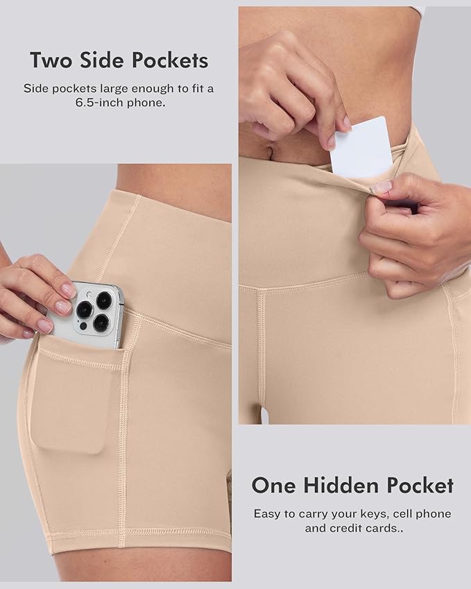 LZYVOO Biker Spandex Shorts Women, High Waisted Tummy Control Workout Yoga Shorts with Pockets