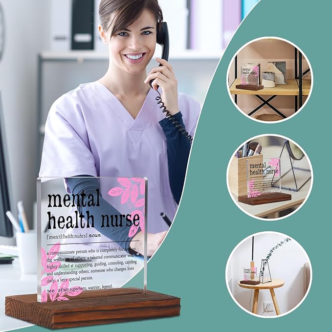 Appreciation Gifts for Mental Health Nurse Clear Desk Decor Sign, Recognition Gifts for Psychiatric Assistant Nursing Students Graduation, Nurses Week PMHNP Definition Clinic Office Plaque TZD40