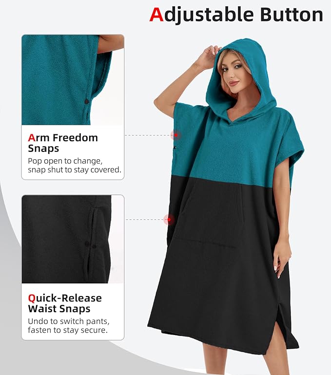 Abahub Surf Poncho Men & Women Towel Poncho Adult with Hood, Thick Quick Dry Changing Poncho Towel, Microfiber Wearable Cover Up for Surfing Beach Swim - Absorbent Changing Towel L (Dark Green/Black)