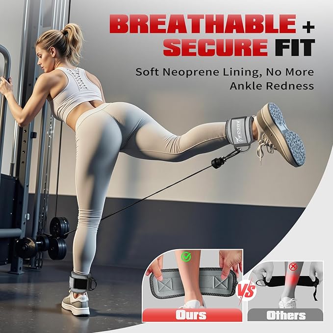 Ankle Resistance Bands with Cuffs, Leg and Glutes Workout Equipment, Resistance Bands with Ankle Straps for Cable Machine Kickbacks, Booty Workouts, Lower Body Exercises - Home Gym Exercise Equipment