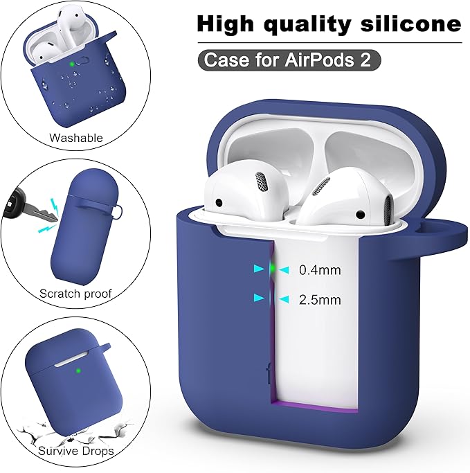 R-fun Compatible with AirPods Case Cover, Soft Silicone Protective Cover with Keychain for Women Men Compatible with Apple AirPods 2nd 1st Generation Charging Case, Front LED Visible,Royal Blue