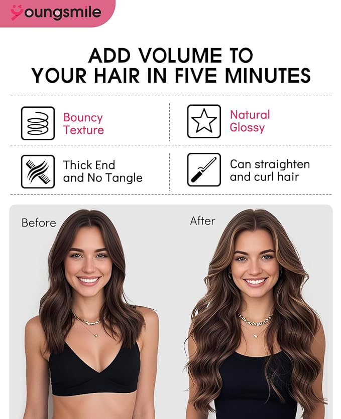 Youngsmile Human Hair Clip in Extensions Color 8 Ash Brown mixed 60 Blonde 14 Inch Clip in Real Human Hair Extensions Long Silk Straight Double Weft 140 Gram 7 Pcs (7C#8P60-16Inch)