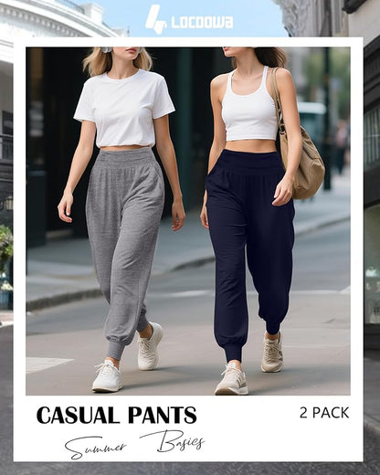 2 Pack Women's Yoga Joggers, Cozy Sweatpants with Pockets Casual Loose Comfy High Waisted Lounge Pants