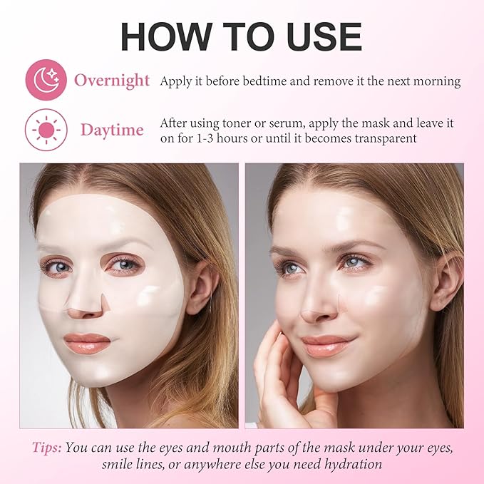 Deep Collagen Face Mask, Overnight Hydrogel Facial Mask for Glowing Hydrating Lifting Firming Anti-Aging Moisturizing & Restores Skin Barrier, Korean Skincare Masks for All Skin Types, 37g x 4ea