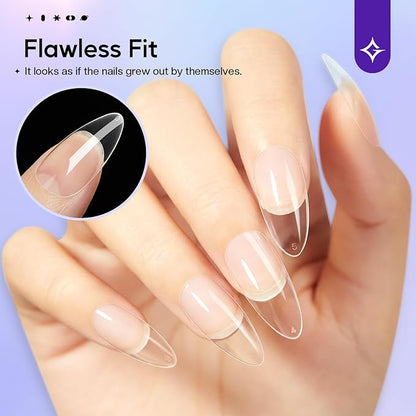 Medium Almond Nail Tips: 312pcs Soft Gel Almond Full Cover Press on Nails Kit - Clear Shaped Acrylic Nail Extensions Pre-Shaped Professional Fake Nails for Salon DIY at Home