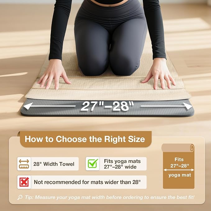 2 Pack Hot Yoga Towel Yoga Mat Towels Non Slip for Hot Yoga Stickyfiber Microfiber Quick Dry Soft Absorbent with Corner Pockets Cover Bikram Pilates Exercise Fitness 28" X 72" Beige