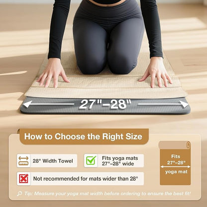 2 Pack Hot Yoga Towel Yoga Mat Towels Non Slip for Hot Yoga Stickyfiber Microfiber Quick Dry Soft Absorbent with Corner Pockets Cover Bikram Pilates Exercise Fitness 28" X 72" Beige