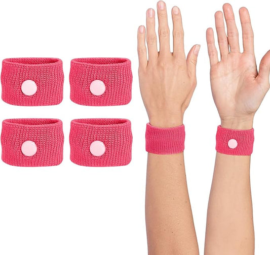 Motion Sickness Wristband, Anti-Nausea Acupressure Wrist Band for Nausea Relief, Dizziness and Vomiting from Car Sea Boat Flying Travel Sickness for Adults and Kids (Rose Red, Large, 2 Pairs)