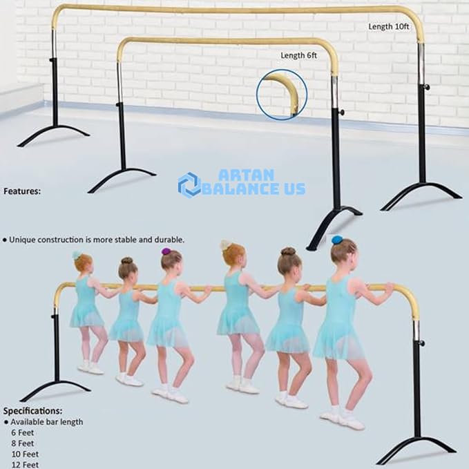 Ballet Barre Portable for Home or Studio, Height Adjustable Bar for Stretch, Pilates, Dance or Active Workouts, Single or Double Bar, Kids and Adults