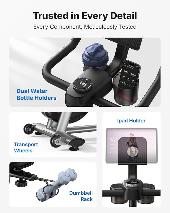 MERACH Exercise Bike, Brake Pad Stationary Bike with Exclusive App, Low Noise Indoor Cycling Bike with 300lbs Weight Capacity, Tablet Mount and Fitness Courses for Weight Loss
