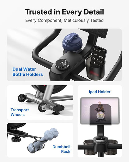 MERACH Exercise Bike, Brake Pad Stationary Bike with Exclusive App, Low Noise Indoor Cycling Bike with 300lbs Weight Capacity, Tablet Mount and Fitness Courses for Weight Loss