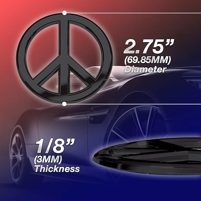 Classic Black Peace Sign Logo - Metal Car Emblem by Revolution Car Badges - Antiwar Peace and Love Symbol - Premium Alternative to Bumper Stickers, Decals, and Magnets (Black Plated Metal)